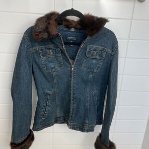 Jones New York Denim Jacket with Brown Fur Trim